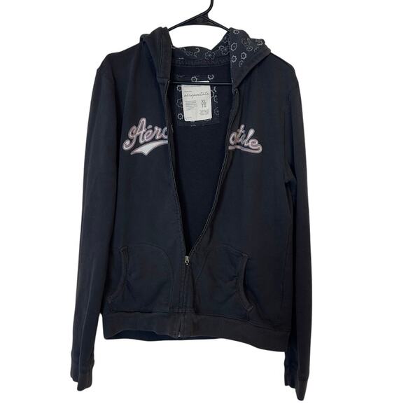 Aeropostale Y2K Full Zip Hoodie Jacket Size XL Gray Spell Out Embroidered Logo - Picture 1 of 12